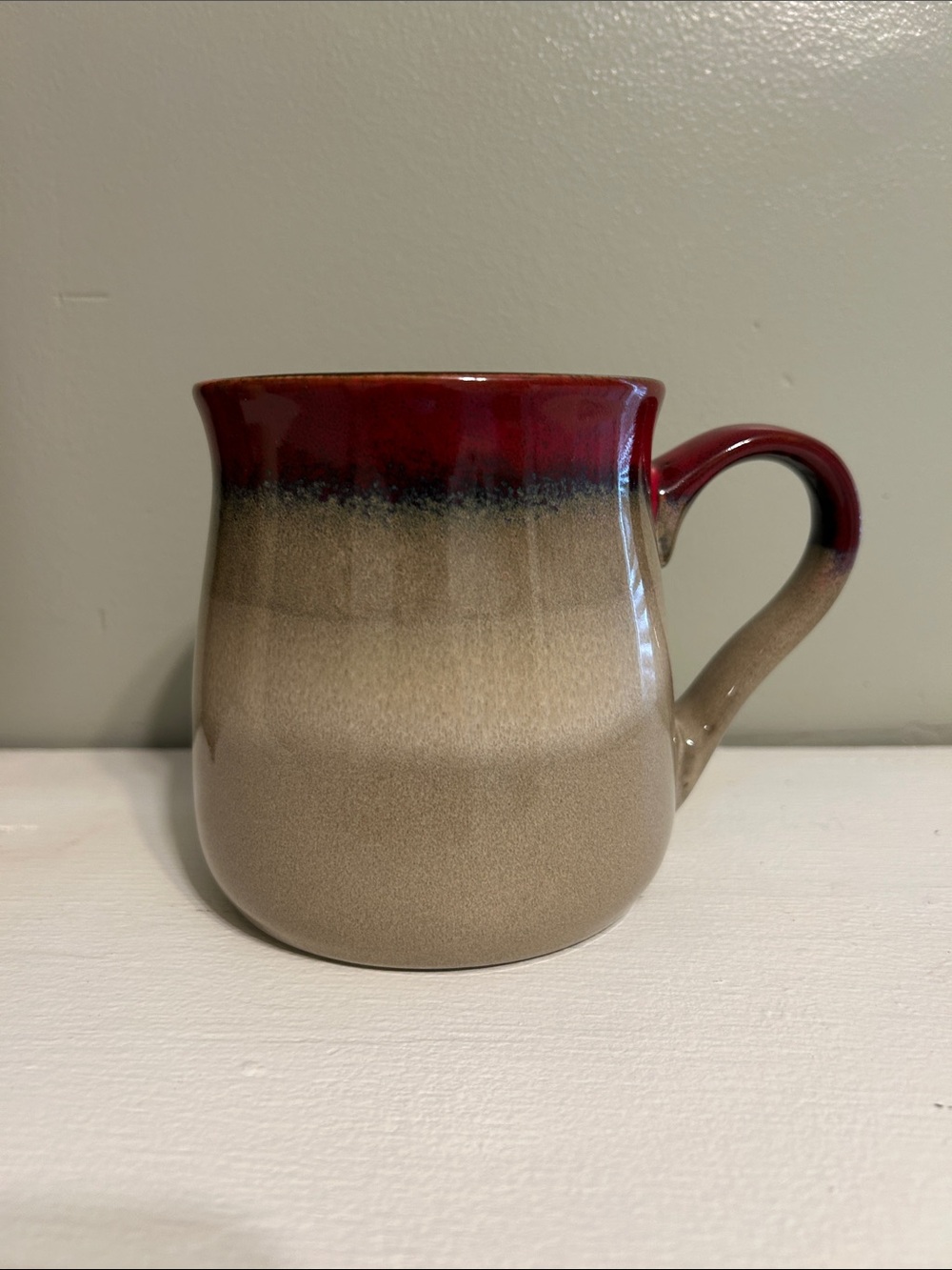 Boston Warehouse Red and Tan Glazed Ceramic Mug